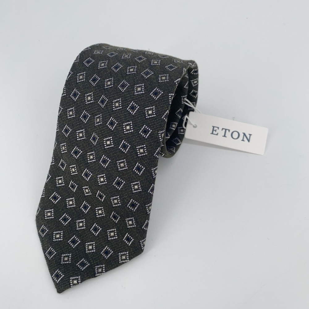 Eton Tie‎ Mens One Size Multi Patterned Wool Blend Luxury Necktie Italy Made NWT